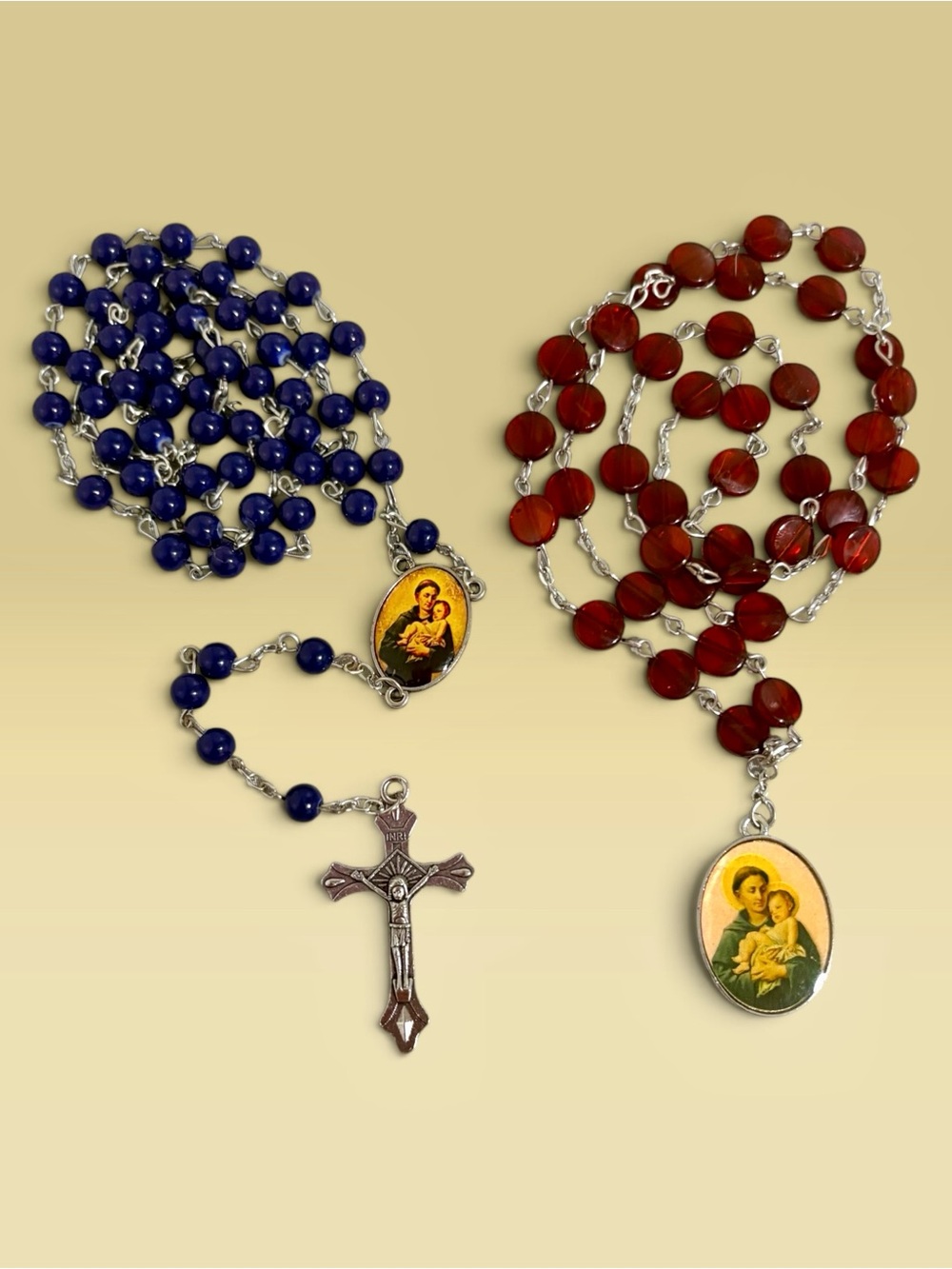 Catholic Rosary Glass Beads and Religious Devotional Necklaces Set Of 2